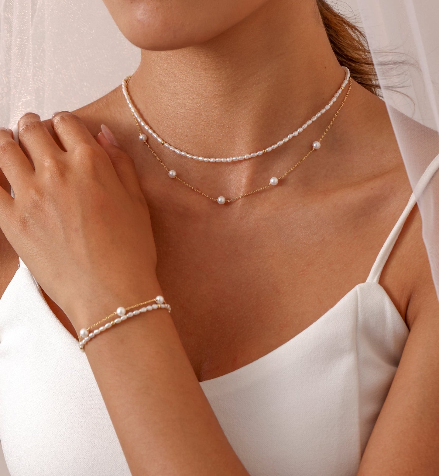 14K Gold Filled Pearl Bracelet - Milky Way