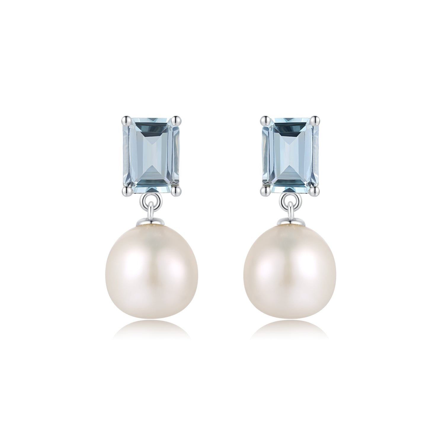 Sterling Silver Rectangle Topaz Pearl Earrings
