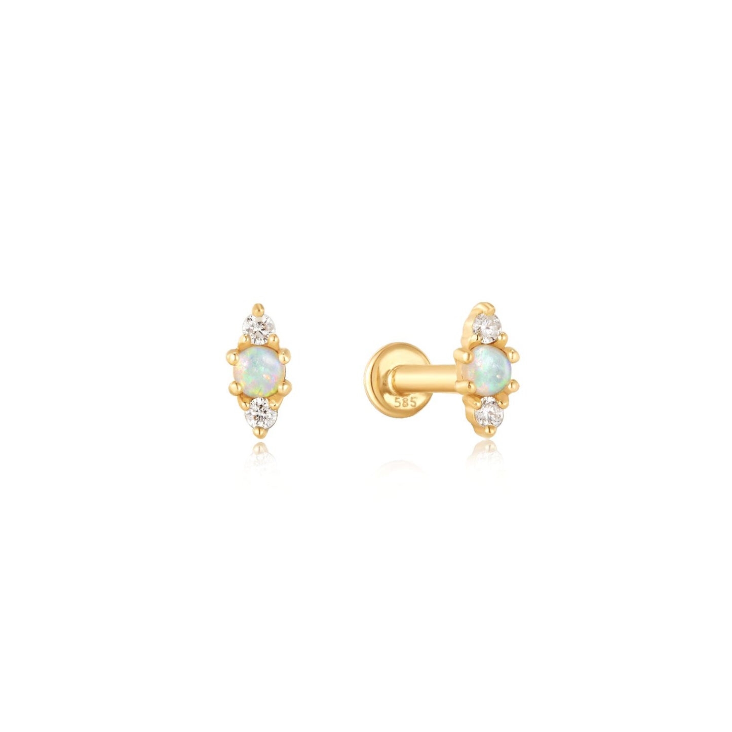 9K Gold Lab-Grown Diamond and Opal Cartilage studs