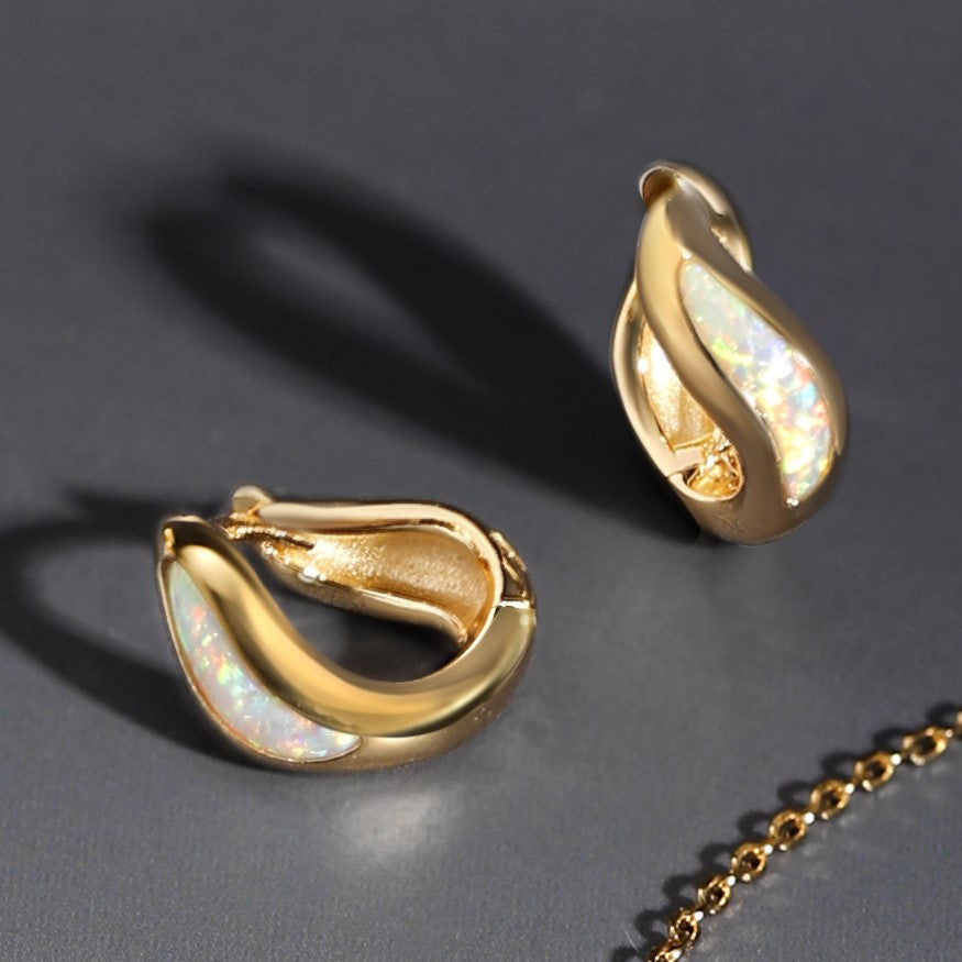 14k Gold Vermeil Wave Opal Huggie Earrings