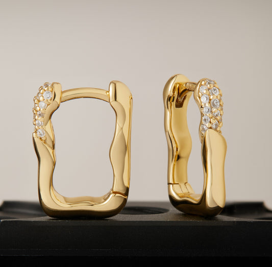 14k Gold Plating Liquid Sparkle small Huggie Earrings