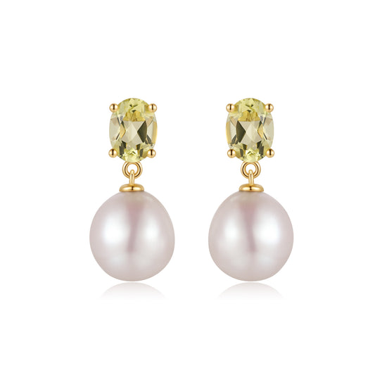 18K Gold Vermeil Lemon Quartz  Pearl Earrings