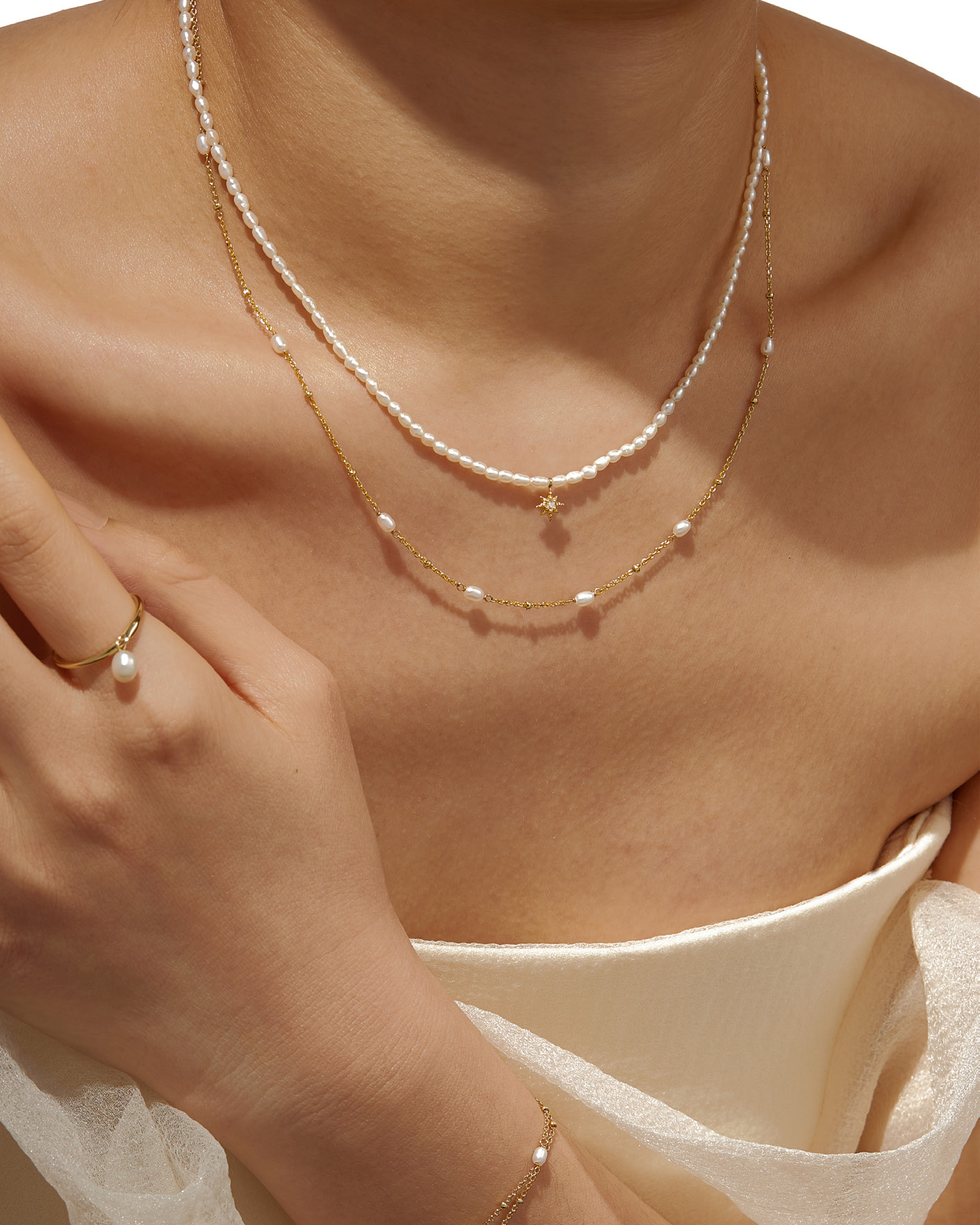 14k Gold Vermeil Starlit Pearl Necklace