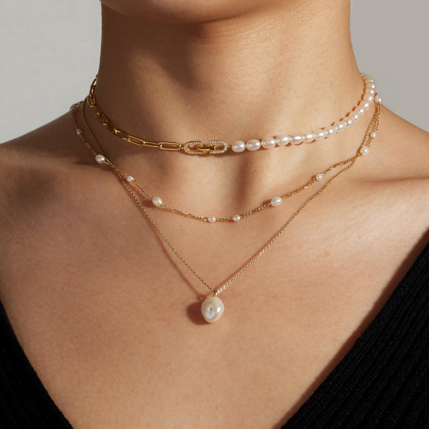 14k Gold Plated Endless Entwined Pearl Necklace