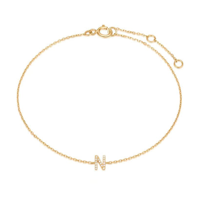 9K Solid Gold Initial Charm Bracelet