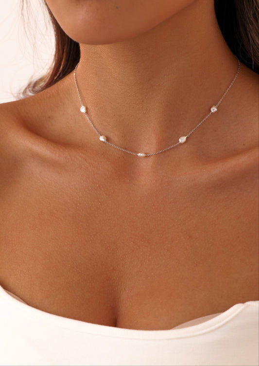 Sterling Silver Pearl Necklace - Nebula