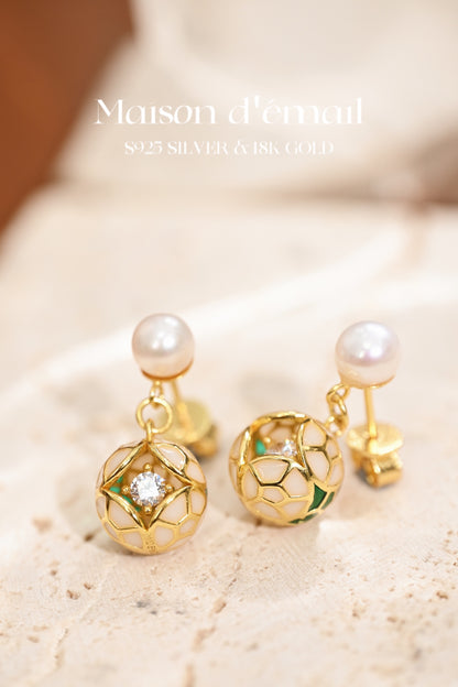 The Enamel and Pearl Drop Earring