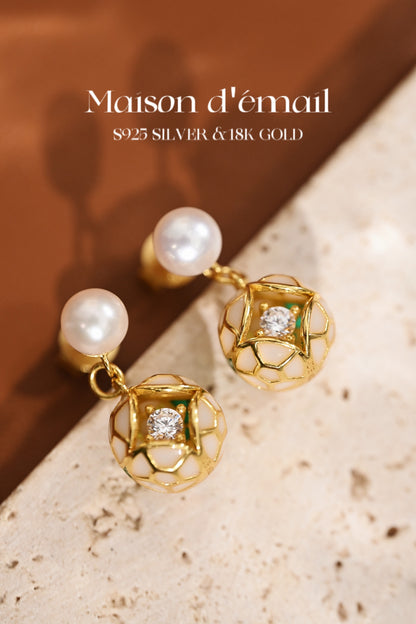 The Enamel and Pearl Drop Earring