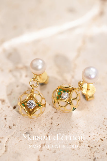 The Enamel and Pearl Drop Earring