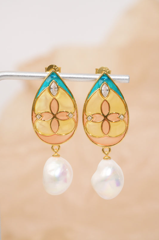 Earring | Transparent Enamel and Pearl