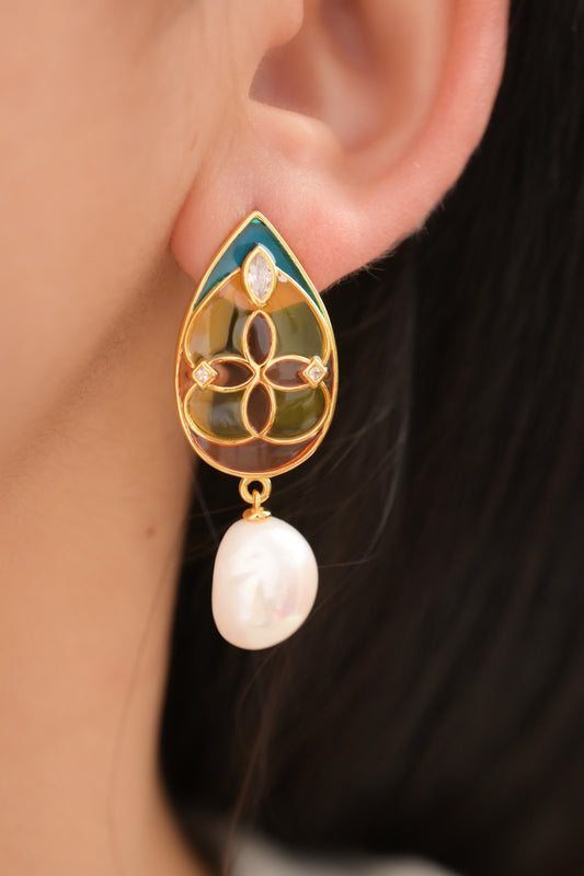 Earring | Transparent Enamel and Pearl