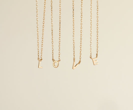 9K Solid Gold Initial Charm Necklace