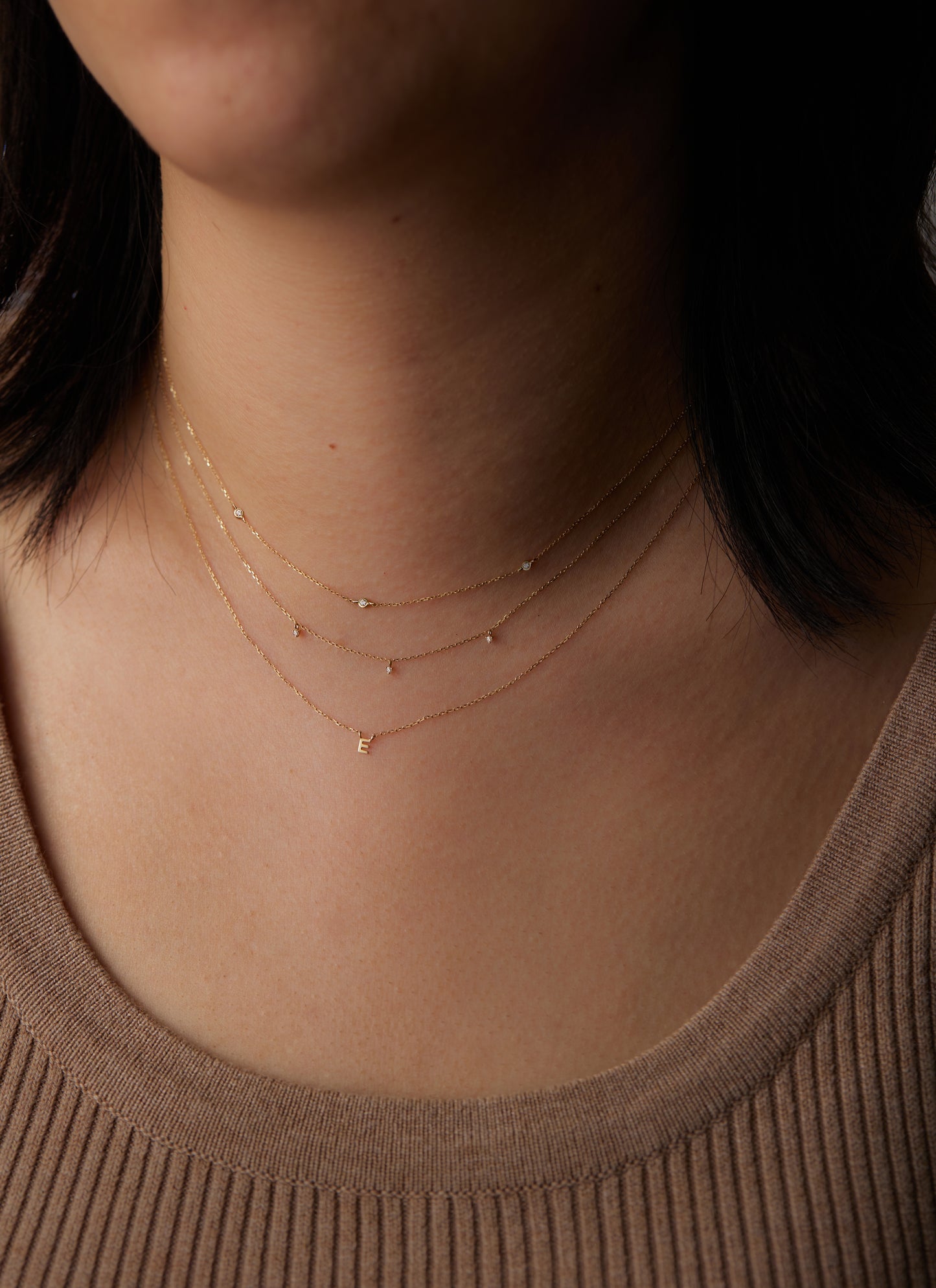 9K Solid Gold Initial Charm Necklace