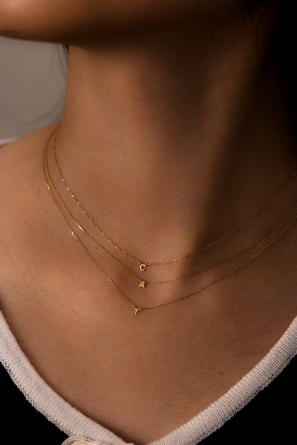9K Solid Gold Initial Charm Necklace