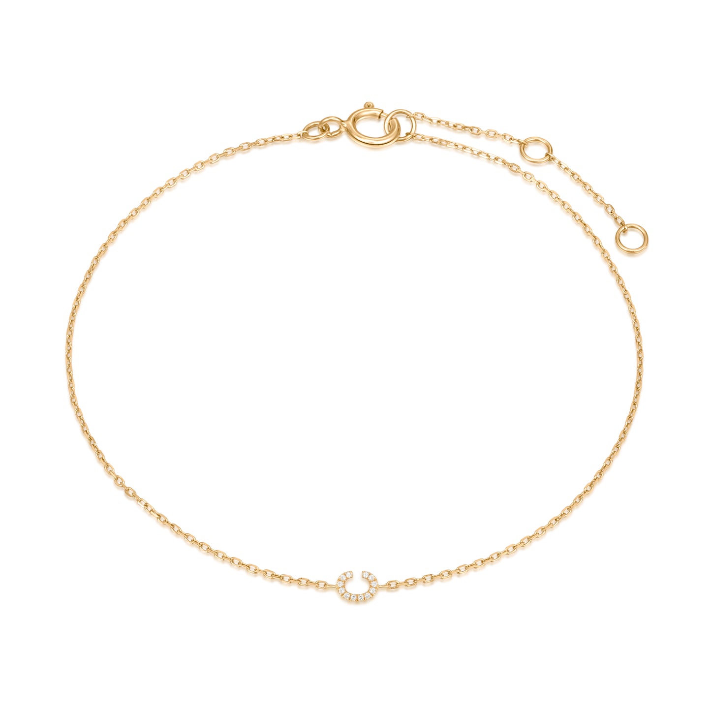 9K Solid Gold Initial Charm Bracelet