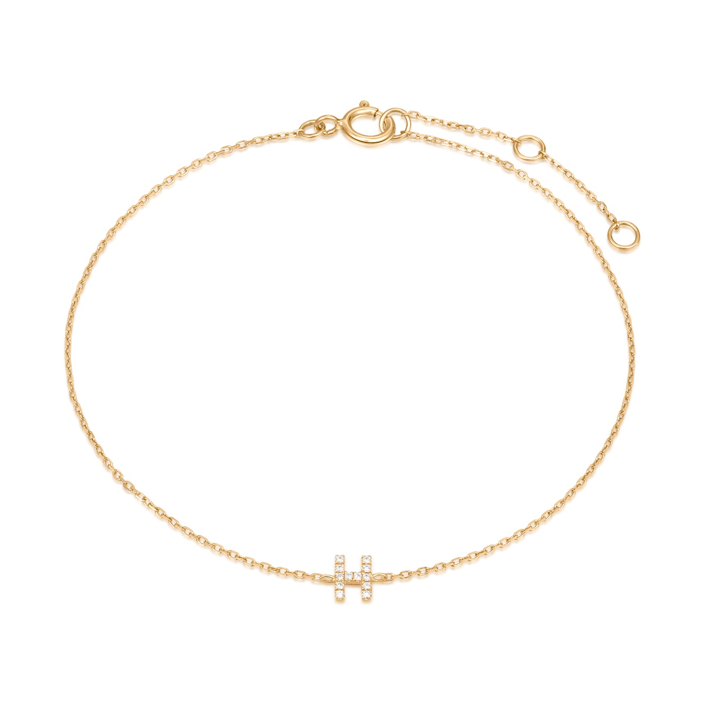 9K Solid Gold Initial Charm Bracelet