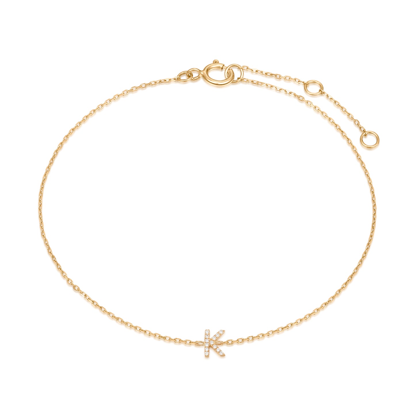 9K Solid Gold Initial Charm Bracelet