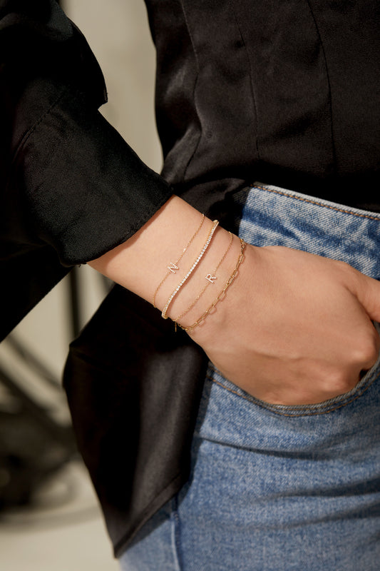 9K Solid Gold Initial Charm Bracelet