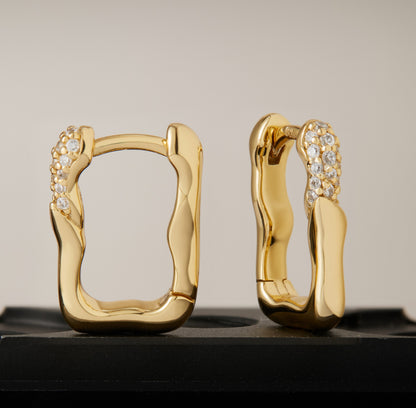 14k Gold Plating Liquid Sparkle small Huggie Earrings