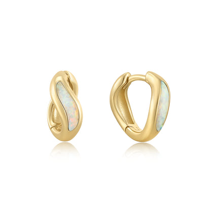 14k Gold Vermeil Wave Opal Huggie Earrings