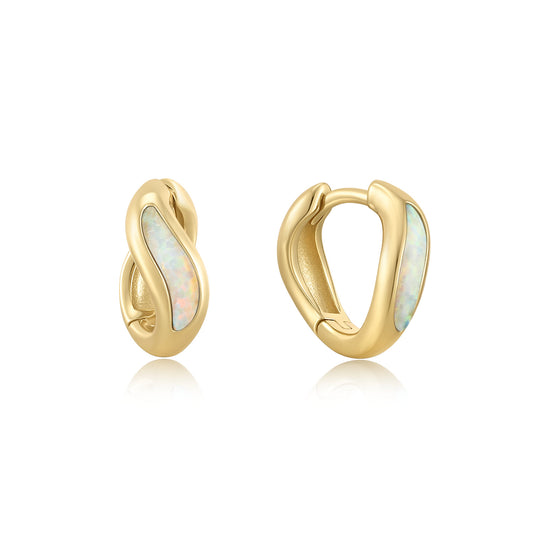 14k Gold Vermeil Wave Opal Huggie Earrings