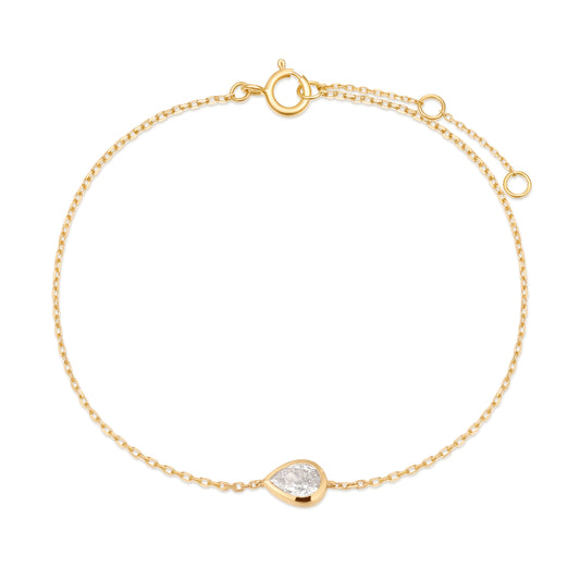 9k Solid Gold pear solitare Lab-Diamond Bracelet